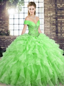 On Sale Lace Up Quince Ball Gowns for Military Ball and Sweet 16 and Quinceanera with Beading and Ruffles Brush Train