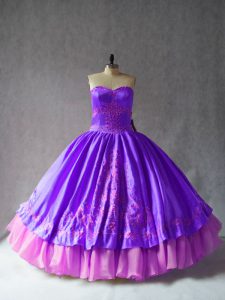 Sweetheart Sleeveless Lace Up Sweet 16 Quinceanera Dress Purple Satin and Organza
