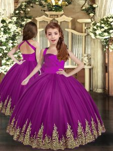 Excellent Purple Lace Up Straps Embroidery Pageant Gowns Tulle Sleeveless
