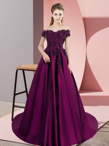 Purple Off The Shoulder Neckline Lace Sweet 16 Dresses Sleeveless Zipper