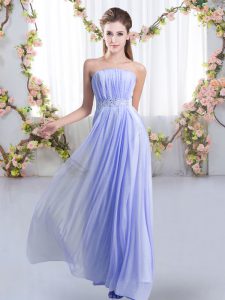 Sleeveless Beading Lace Up Damas Dress with Lavender Sweep Train