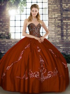 Floor Length Brown Quinceanera Dresses Tulle Sleeveless Beading and Embroidery