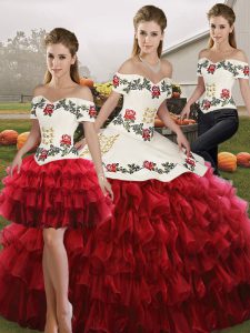 Charming Floor Length Three Pieces Sleeveless Wine Red Quinceanera Gown Lace Up