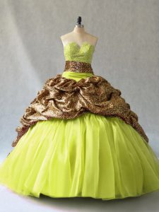 Yellow Green Sleeveless Beading Lace Up Sweet 16 Dress