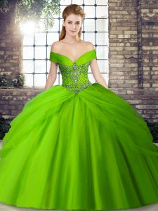 Off The Shoulder Sleeveless Brush Train Lace Up Sweet 16 Dress Tulle