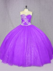 Fantastic Floor Length Lavender 15 Quinceanera Dress Tulle Sleeveless Beading
