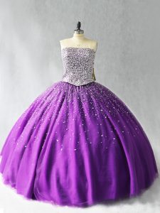 Exceptional Strapless Sleeveless Organza 15th Birthday Dress Beading Lace Up