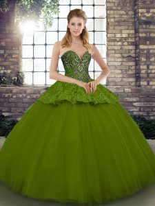 Sweetheart Sleeveless Tulle Quinceanera Dress Beading and Appliques Lace Up