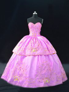 Smart Lilac Ball Gowns Embroidery Sweet 16 Dresses Lace Up Satin Sleeveless Floor Length