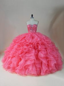 Pink Sleeveless Organza Zipper Quinceanera Gowns for Sweet 16 and Quinceanera