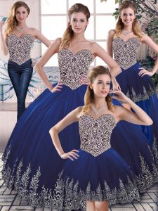 Chic Tulle Sleeveless Floor Length Quince Ball Gowns and Embroidery