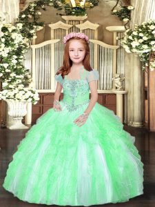Best Lace Up Pageant Dress for Womens Beading and Ruffles Sleeveless Floor Length