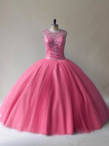 Red Sweet 16 Dress Sweet 16 and Quinceanera with Beading Scoop Sleeveless Lace Up