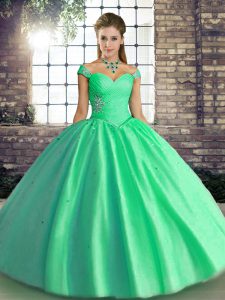 Enchanting Turquoise Ball Gowns Beading Sweet 16 Dress Lace Up Tulle Sleeveless Floor Length