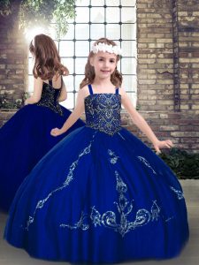 Royal Blue Sleeveless Beading Floor Length Little Girl Pageant Dress
