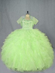 Romantic Ball Gowns Vestidos de Quinceanera Yellow Green Sweetheart Organza Sleeveless Floor Length Lace Up