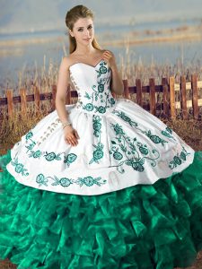 Embroidery and Ruffles Quince Ball Gowns Green Lace Up Sleeveless Floor Length