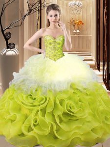 Organza Sleeveless Floor Length 15 Quinceanera Dress and Beading and Ruffles