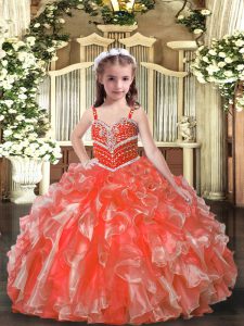 Orange Red Sleeveless Organza Lace Up Custom Made Pageant Dress for Party and Sweet 16 and Wedding Party
