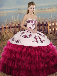 Luxury White And Red Sleeveless Organza Lace Up 15th Birthday Dress for Military Ball and Sweet 16 and Quinceanera