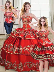 Floor Length Ball Gowns Sleeveless Red Quinceanera Gowns Lace Up