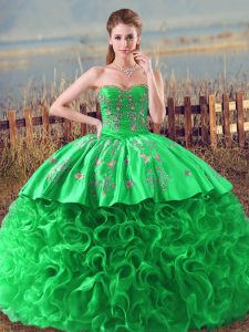 Green Lace Up Vestidos de Quinceanera Embroidery and Ruffles Sleeveless