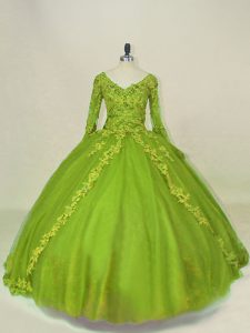 Unique Olive Green Long Sleeves Lace and Appliques Side Zipper 15th Birthday Dress