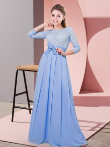 Admirable Lavender 3 4 Length Sleeve Lace and Belt Floor Length Court Dresses for Sweet 16