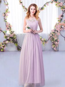 Simple Lavender Side Zipper Court Dresses for Sweet 16 Lace and Belt Sleeveless Floor Length