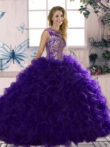 Hot Selling Organza Sleeveless Floor Length Sweet 16 Dresses and Beading and Ruffles