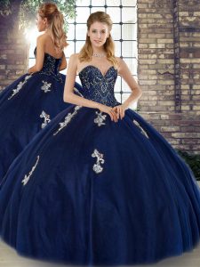 Excellent Sleeveless Lace Up Floor Length Beading and Appliques Quinceanera Gowns