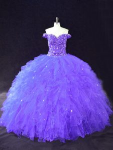 Romantic Floor Length Ball Gowns Sleeveless Purple 15th Birthday Dress Lace Up