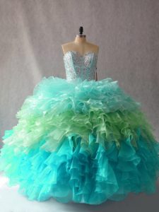 Attractive Floor Length Lace Up 15 Quinceanera Dress Multi-color for Sweet 16 and Quinceanera with Beading and Ruffles