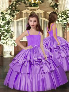 Lavender Ball Gowns Ruffled Layers Kids Formal Wear Lace Up Sleeveless Floor Length