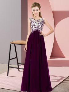 Custom Design Floor Length Zipper Quinceanera Dama Dress Dark Purple for Wedding Party with Beading and Appliques
