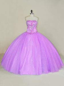 Stunning Tulle Sleeveless Floor Length Sweet 16 Dress and Sequins
