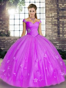Beautiful Off The Shoulder Sleeveless Lace Up Sweet 16 Dresses Lavender Tulle