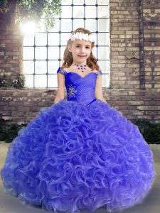 Ball Gowns Pageant Dress for Teens Purple Straps Fabric With Rolling Flowers Sleeveless Floor Length Lace Up