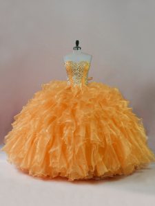 Comfortable Sleeveless Beading and Ruffles Lace Up Quinceanera Gown