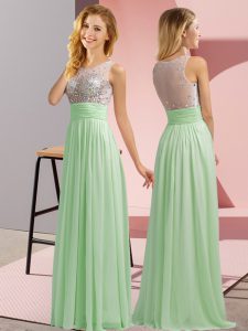 Empire Damas Dress Apple Green Scoop Chiffon Sleeveless Floor Length Side Zipper