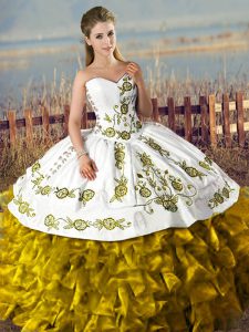 Brown Sweetheart Lace Up Embroidery and Ruffles 15th Birthday Dress Sleeveless