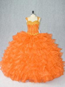 Orange Straps Neckline Beading and Ruffles Quinceanera Dress Sleeveless Lace Up