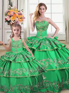 Green Sleeveless Floor Length Ruffled Layers Lace Up Sweet 16 Quinceanera Dress