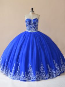 Floor Length Ball Gowns Sleeveless Royal Blue Quinceanera Dresses Lace Up