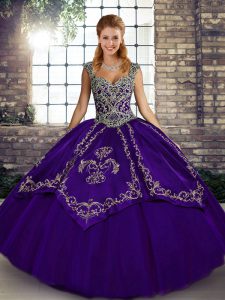 Admirable Purple Lace Up Straps Beading and Embroidery Quinceanera Dresses Tulle Sleeveless