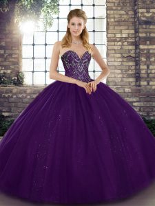 Glamorous Ball Gowns Quinceanera Dresses Purple Sweetheart Tulle Sleeveless Floor Length Lace Up