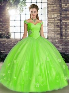 Ball Gowns Beading and Appliques 15 Quinceanera Dress Lace Up Tulle Sleeveless Floor Length