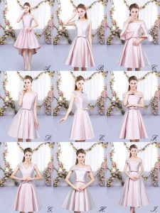 Delicate Baby Pink Sleeveless High Low Ruching Lace Up Vestidos de Damas