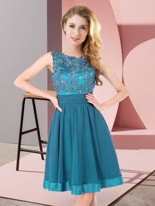 Teal Sleeveless Beading and Appliques Mini Length Quinceanera Court Dresses
