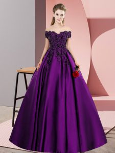 On Sale Eggplant Purple Sleeveless Floor Length Lace and Appliques Zipper Quinceanera Dress